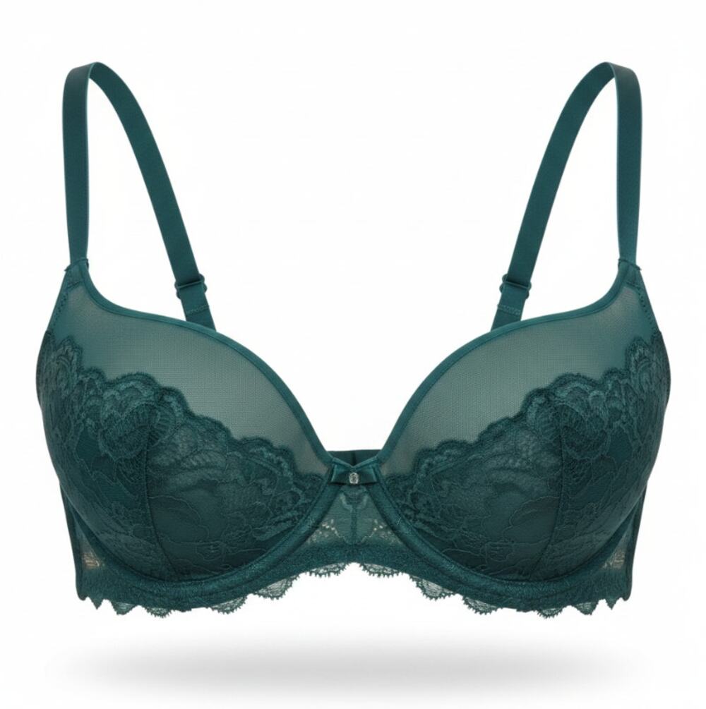 Adore Me Bra Lace Push Up Padded Demi Underwire Back Closure Teal 32C